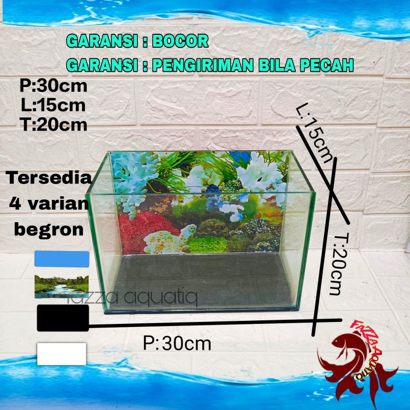 Jual Akuarium kaca ukuran 30x15x20 aquariun cupang guppy chana ikan ...