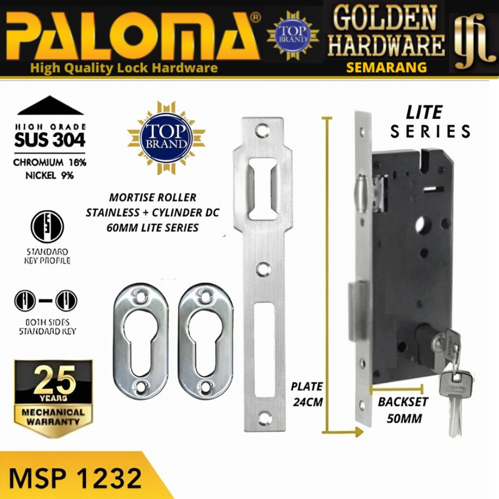 Jual PALOMA MSP 1232 50MM Paket Body Slot Cylinder Kunci Mortise Lock ...