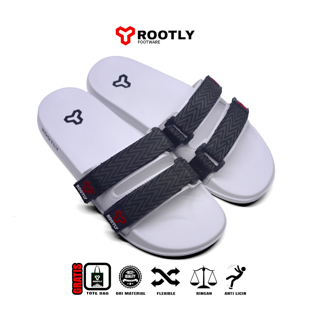 Jual Rootly - Sandal Slide Pria Flip Flop Velcro Full Black | Shopee ...