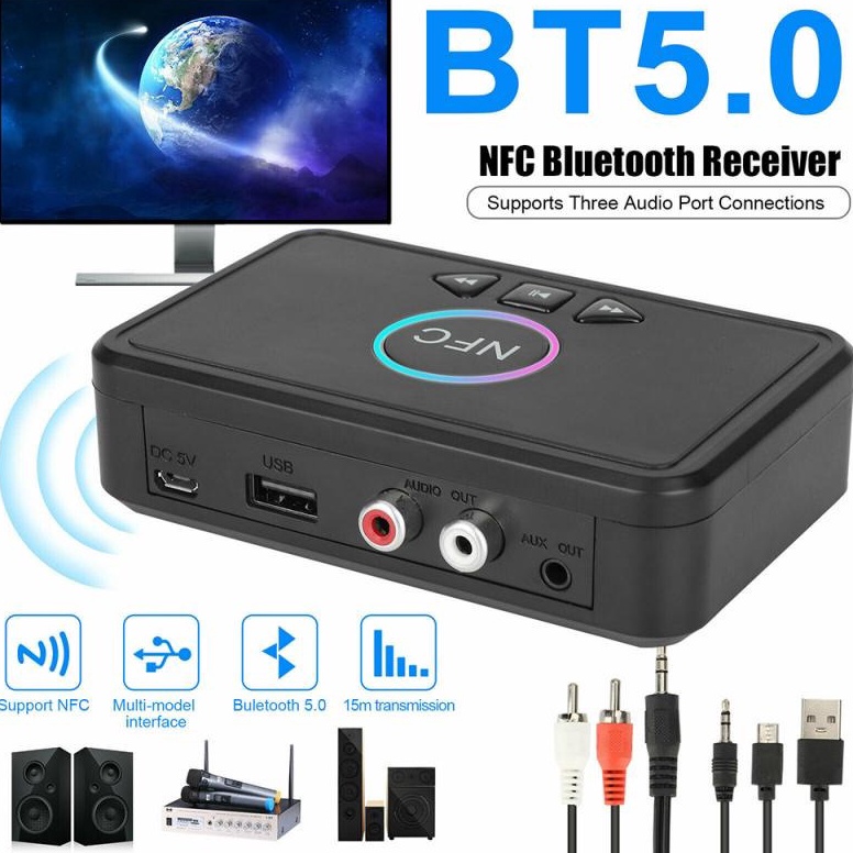 Jual KODE O2Q8 Adapter Receiver Audio Connection Bluetooth 5 NFC RCA