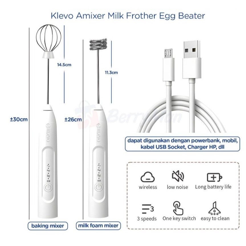 Jual KLEVO Hand Mixer dan Milk Frother / Whisker Electric USB Portable ...