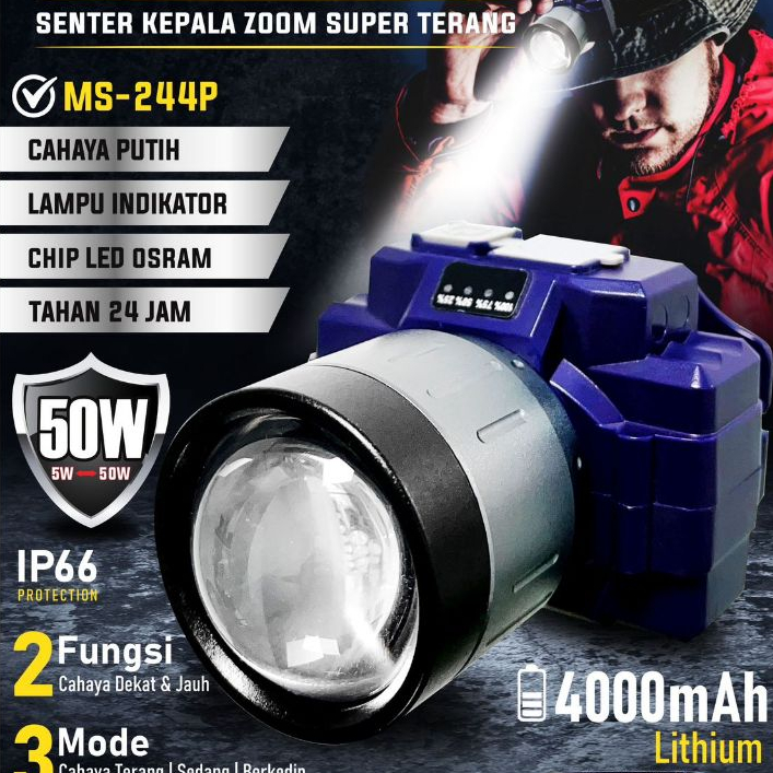 Jual SENTER KEPALA LED ZOOM 50 WATT MITSUYAMA MS-244P LASER - CAHAYA ...