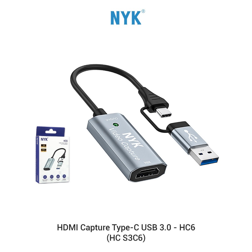 Jual NYK HC6 Video Capture Hdmi OTG USB Kabel Type C to HDMI | Shopee ...