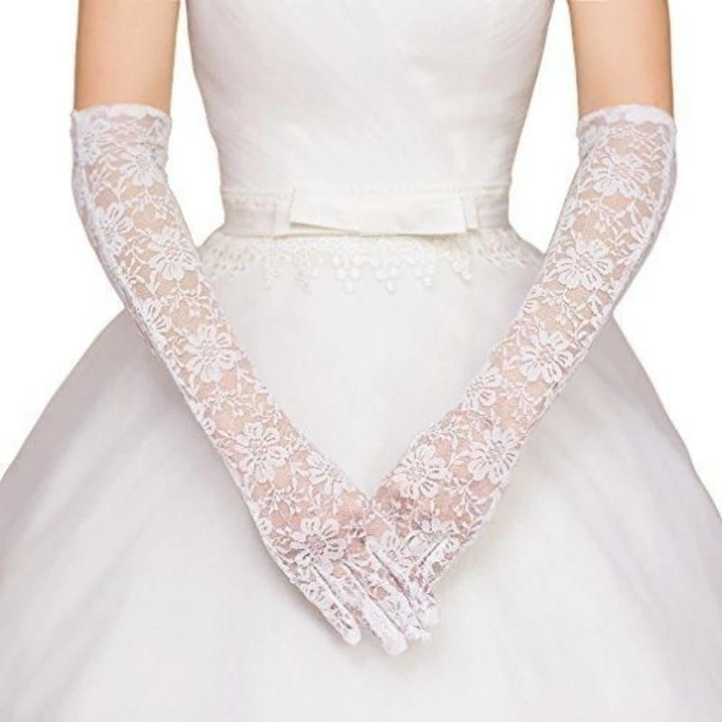 Sepasang Sarung Tangan Brokat Panjang Pengantin Motif Bunga/ Lace Floral Bridal Gloves