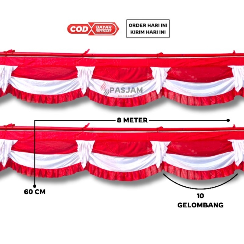 Jual Bendera Merah Putih Background Lidah Rumbai Gelombang Panjang 8 ...