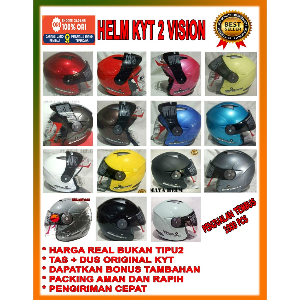 Jual Helm KYT 2 Vision Solid Half Face Double Visor Original KYT Harga