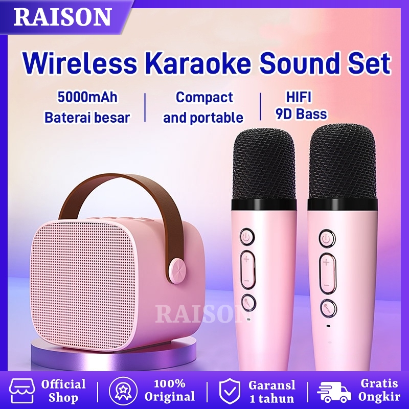 [COD] Wireless Bluetooth Speaker Karaoke Mikrofon Mini Cute Speaker Full  Bass Karaoke 2mic Set Portable Speaker Nirkabel Luar Ruangan Bluetooth