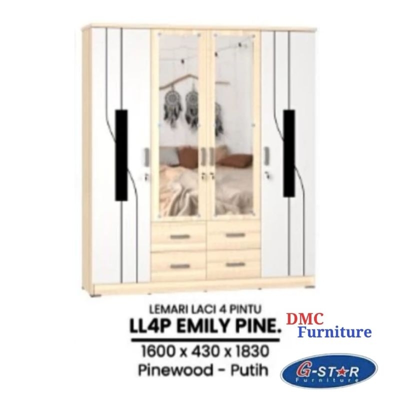 Jual lemari baju 4 pintu lemari pakaian 4 pintu murah lemari jumbo kaca ...