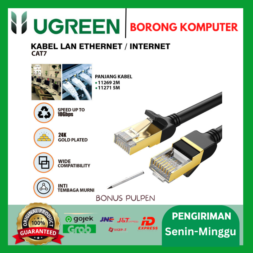 Jual UGREEN Kabel LAN RJ45 Cat.7 Gigabit Ethernet 2 Meter 24AWG 10Gbps ...