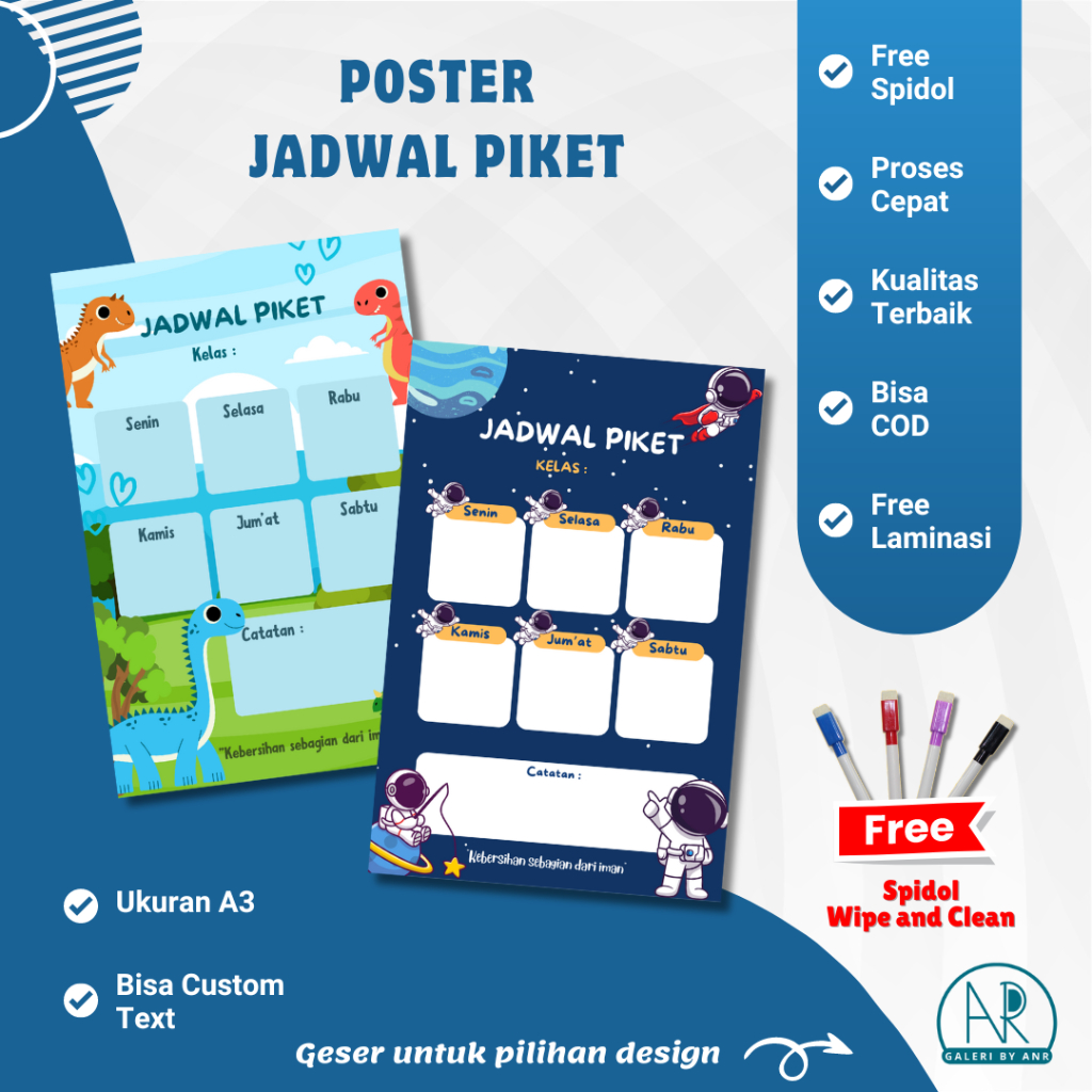 Jual D55 Poster Jadwal Piket Sekolah Anak Custom Jadwal Piket