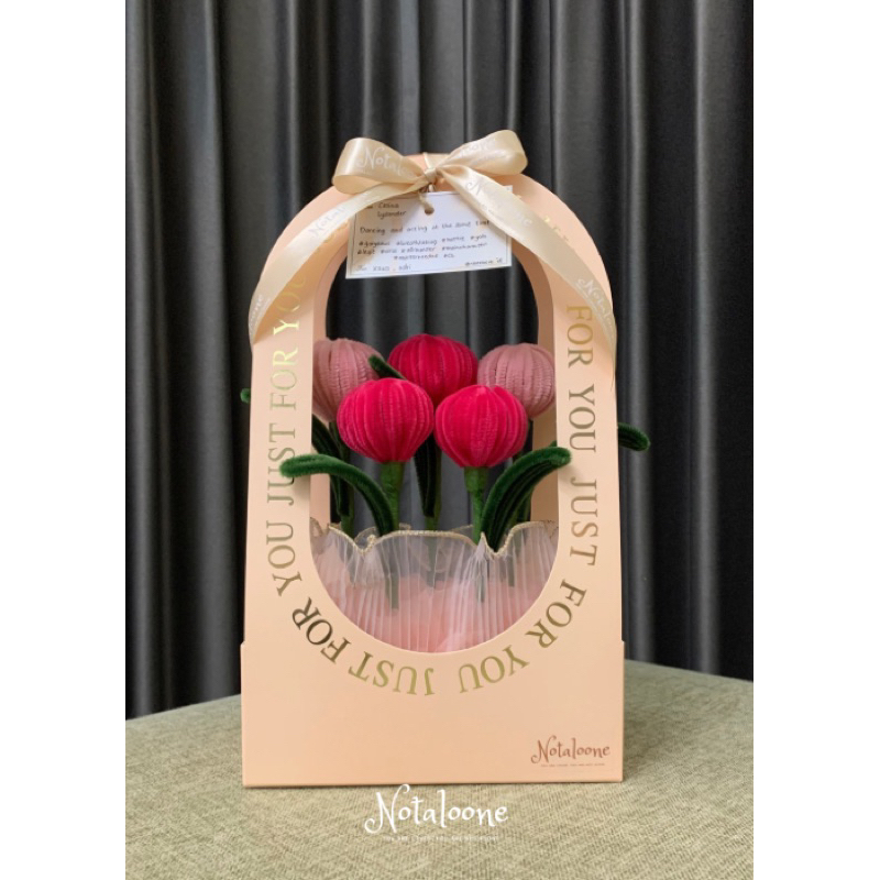 Jual Notaloone Tulip Handle Box Flower Bouquet Bunga Tulip Kawat Bulu