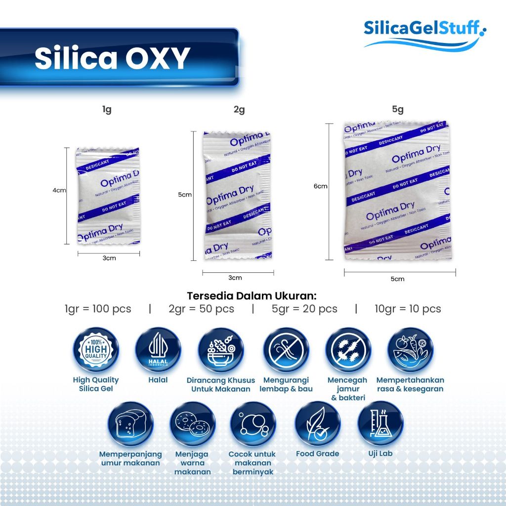 Jual SILICA GEL OXY SACHET PLASTIK FOODGRADE 1 PACK ISI 100 PCS