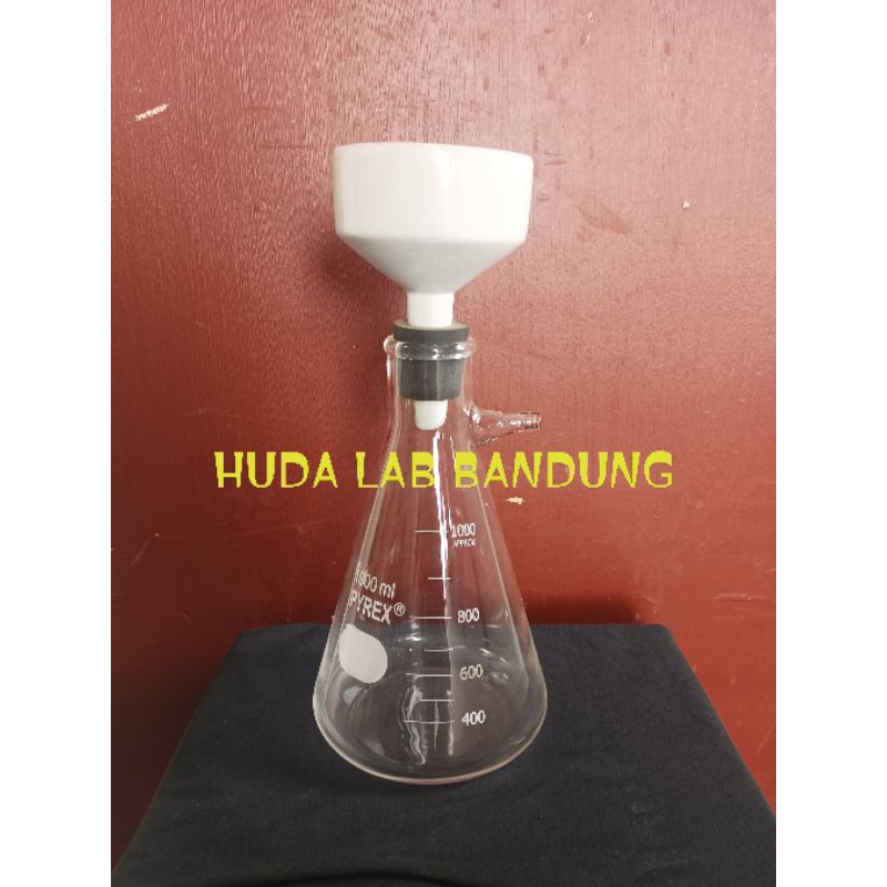 Jual filtering flask 1000ml pyrex/erlenmeyer pipa samping+karet lubang ...