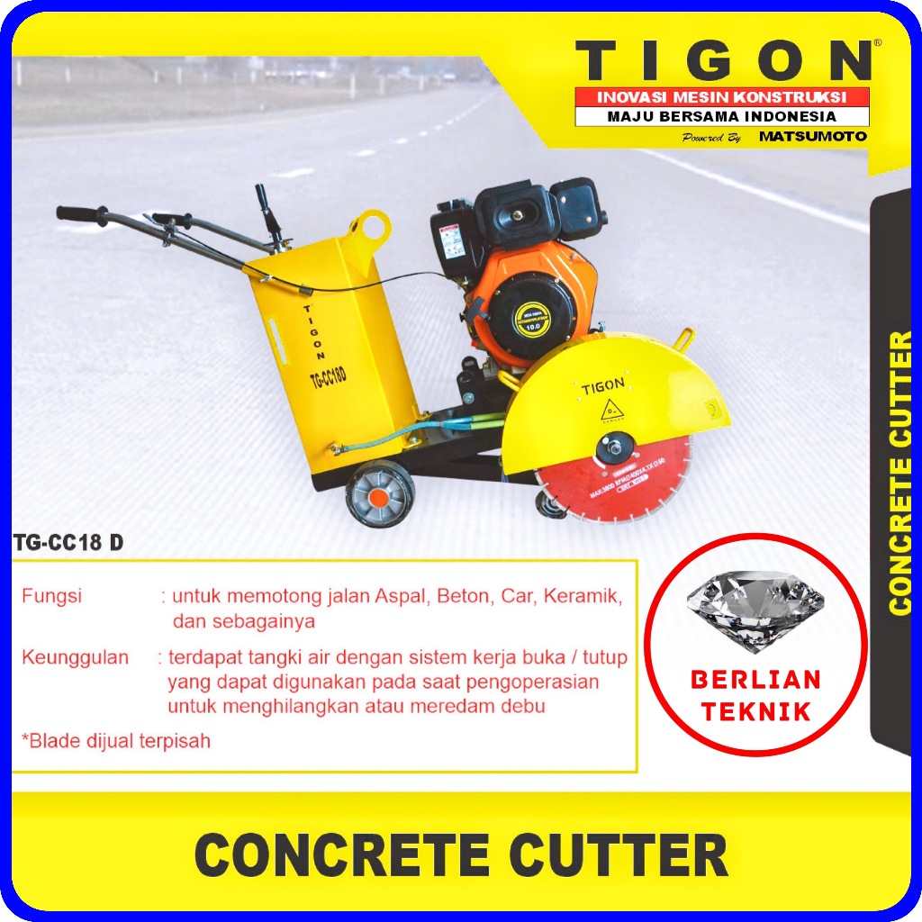 Jual Concrete Cutter Potong Aspal Tigon TG-CC 18 D + Mesin Diesel 10 HP ...