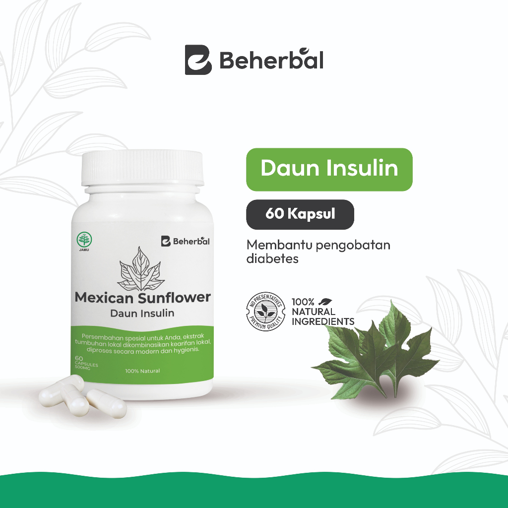 BEHERBAL Kapsul Daun Insulin (Yakon) I Flavonoid Tinggi | Turunkan Gula Darah & Sehatkan Jantung