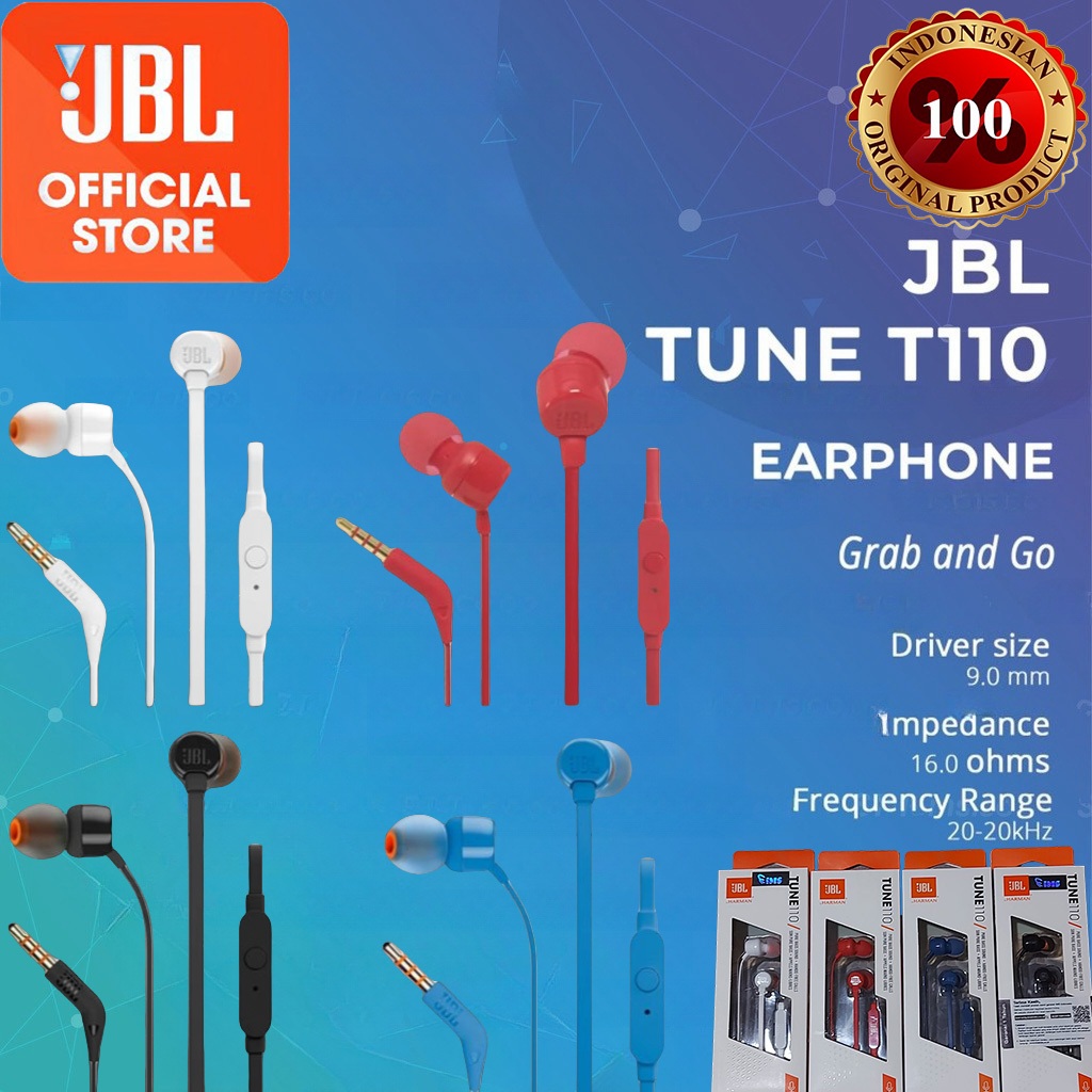 Jual [100%Ori] JBL T110 In Ear Earphone with Mic & Flat Cable - Garansi ...