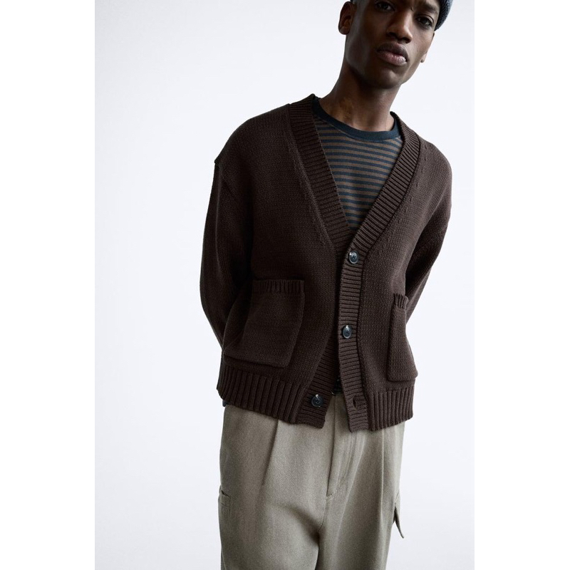 Jual Cardigan Knit Z*raa Men’s V Neck Brown | Shopee Indonesia