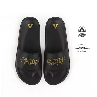 Aerostreet 39-44 Electra Hitam Hitam - Sandal Sendal Selop Slip On Casual Pria Wanita Aero Street 22AAA0