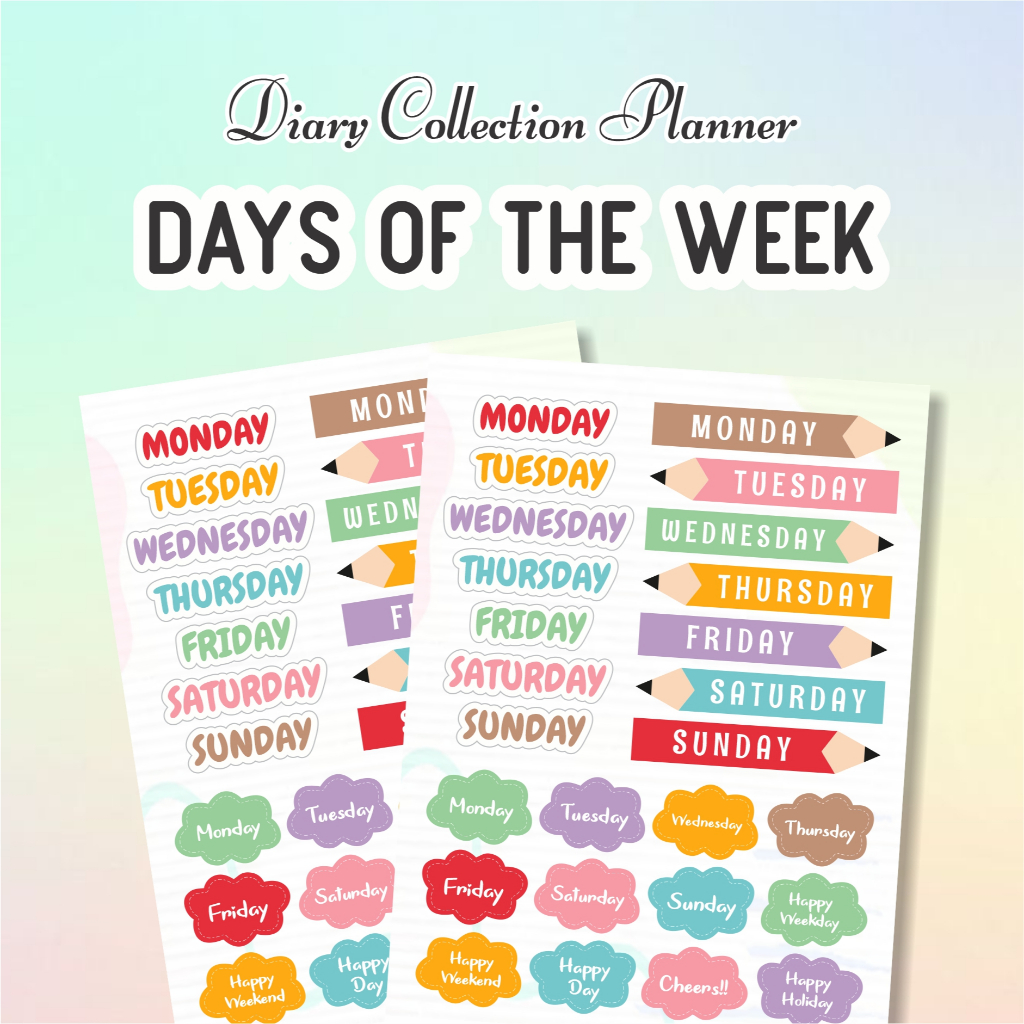 Jual Stiker Diary Collection Days Of The Week Cutting Colorful | Shopee ...