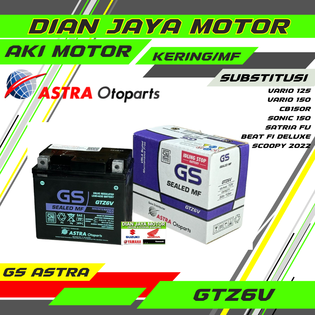 GS ASTRA AKI KERING GS ASTRA GTZ6V  MOTOR VARIO 125,150,SATRIA FU,N MAX,PCXC,B150R