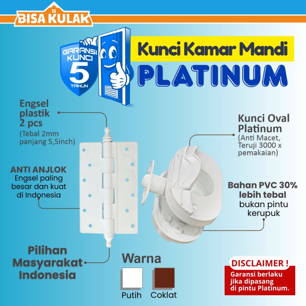 Jual Handle Pintu PVC / Kunci Kamar Mandi PVC / Kunci Plastik Oval ...