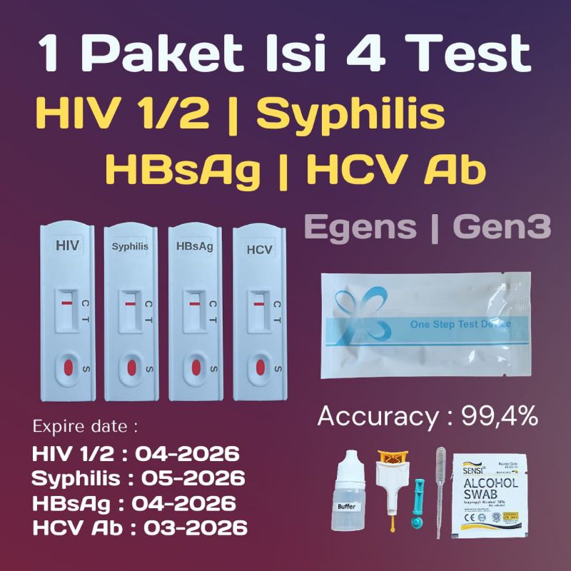 Jual Paket 4 Tes HIV Syphilis HBsAg HCV dapat 4 Test sekaligus akurat