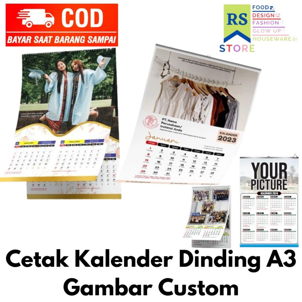 Jual cetak kalender dinding jepit kaleng digital print / custom