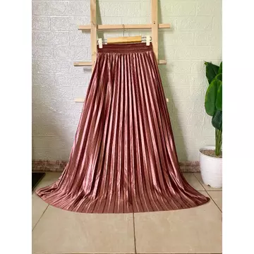 Rok Plisket Bludru Velvet Panjang Premium