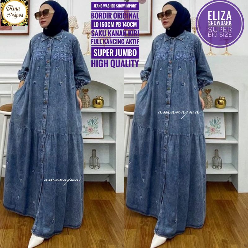 Jual COD FIOLAA DRESS JUMBO LD 140 DRESS JEANS JUMBO BORDIR