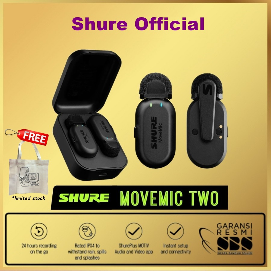 Jual Shure MV-TWO MoveMic Two / Kit Channel Wireless Lavalier ...