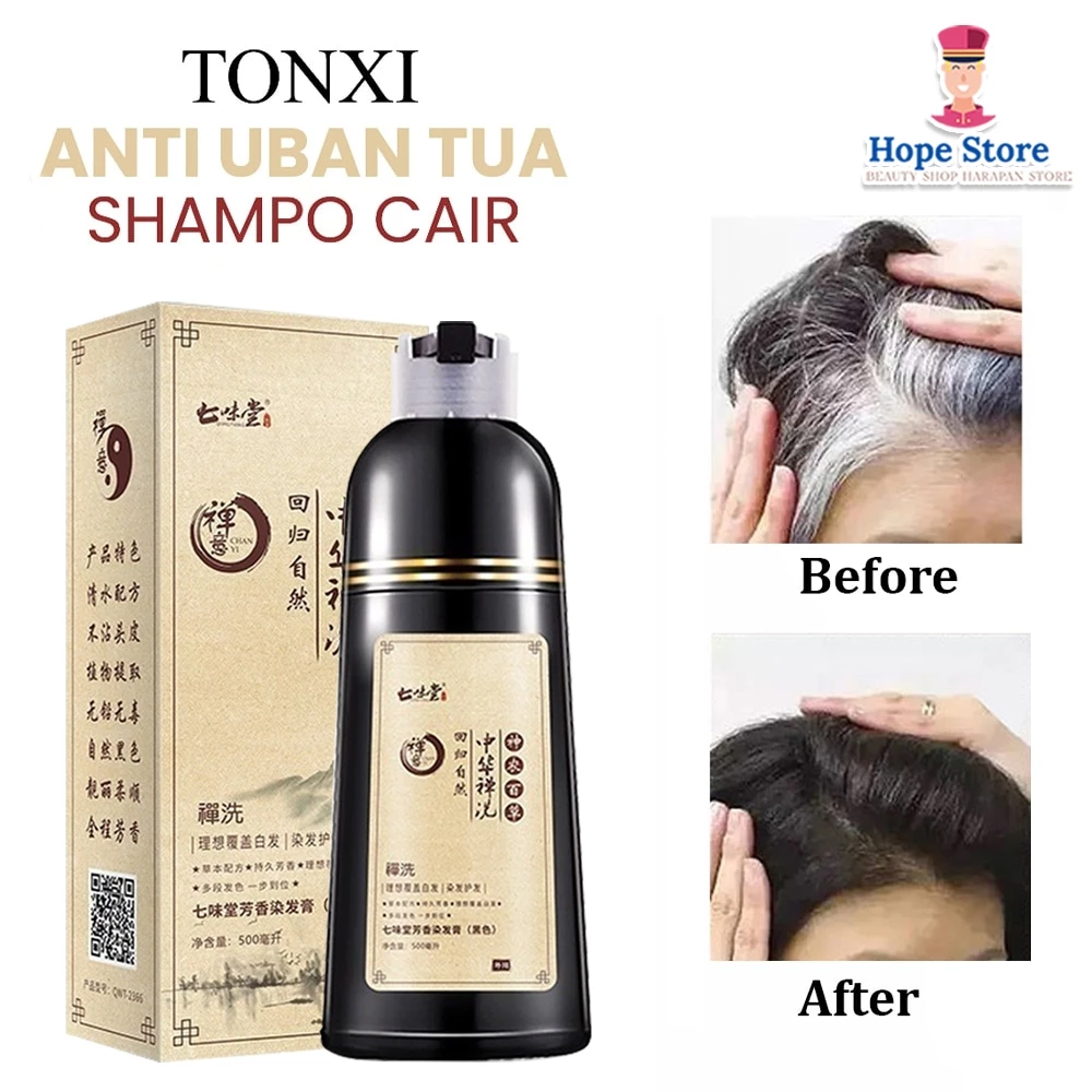 500ml - Tonxi Shampo Perawatan Rambut Ber Uban / Penghitam Rambut Ber Uban Anti Rontok dan Rusak | AutoStock