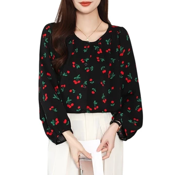 High Quality Fabric Red Blue Loose Sleeved Shirt Blouses For Women Fashion Korean Blus Longgar