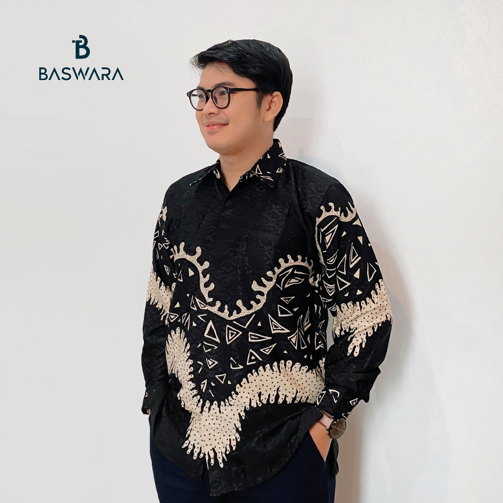 Jual Baswara Kemeja Batik DOBBY Premium Lengan Panjang Hitam Cream A70 ...