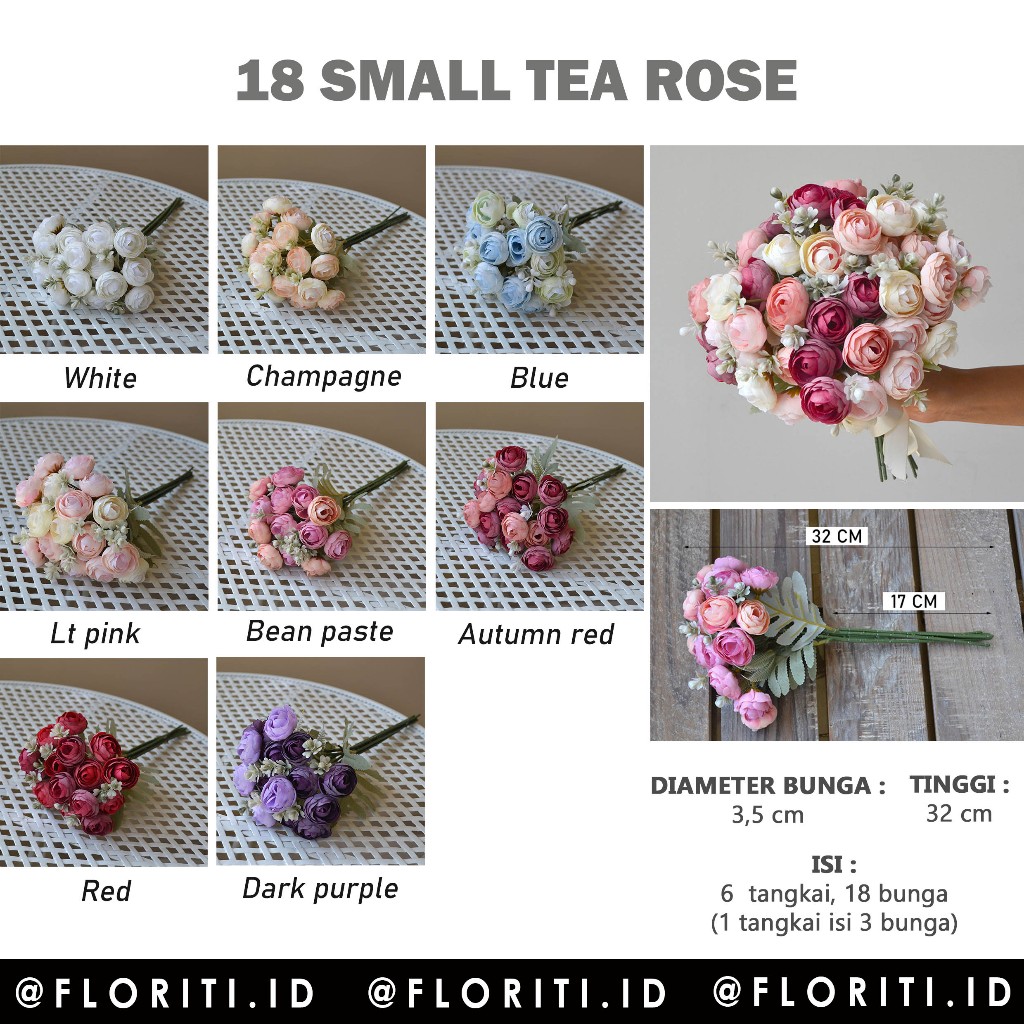 Jual (18 Bunga) Bunga Small Tea Rose Artificial/Bunga Dekorasi | Shopee ...
