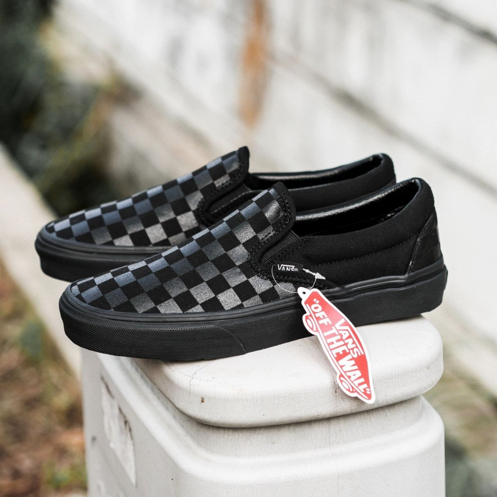 Link Check Out Vans Slip On Classic Checkerboard Mono Black Original