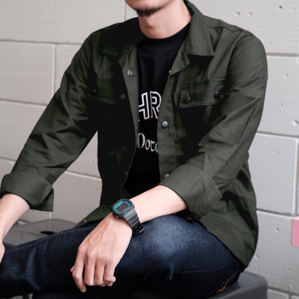 Jual KODE R8X Jaket Trucker Semi Parka Pria Kancing Hitam Canvas Man ...