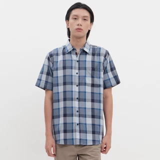 M231 Kemeja Pria Yarn Dyed Kotak Pendek Biru 0460