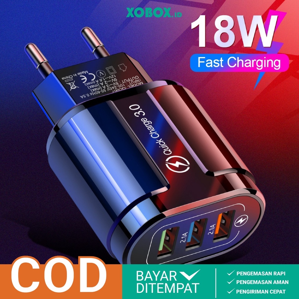 Jual STOK TERBARU Charger Original 3 USB Port Charger QC3 Adaptor Power ...