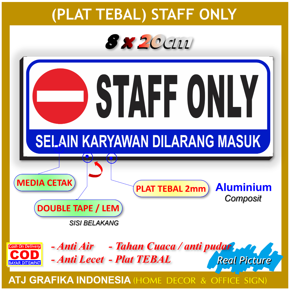 Jual Plat tebal new staff only selain karyawan dilarang masuk papan ...