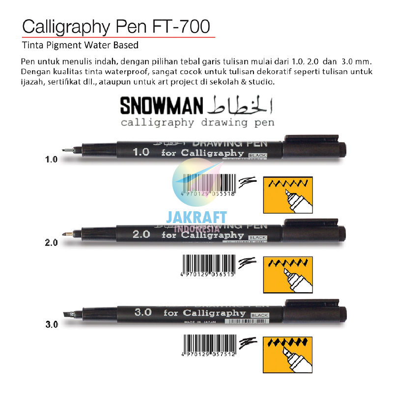 Jual (1 Pcs) Spidol Kaligrafi SNOWMAN FT-700 Chisel Style Calligraphy ...