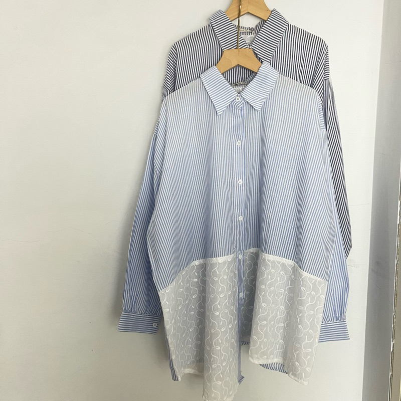 Jual ARSHILLA OVERSIZED SHIRT - KEMEJA BRUKAT ASIMETRIS | Shopee Indonesia