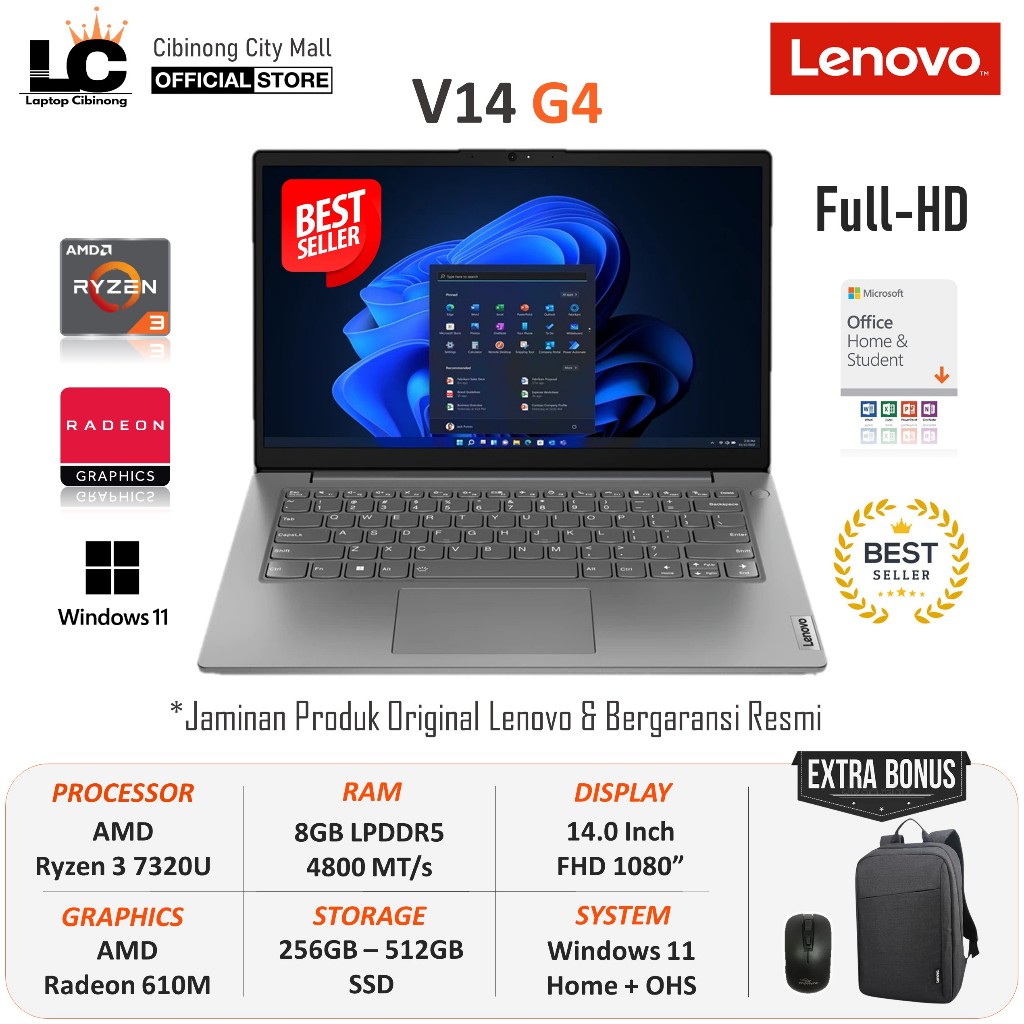 Jual Laptop Kantor Lenovo V14 G4 Ryzen 3 7320 8gb 512gb Ssd 14 Inch