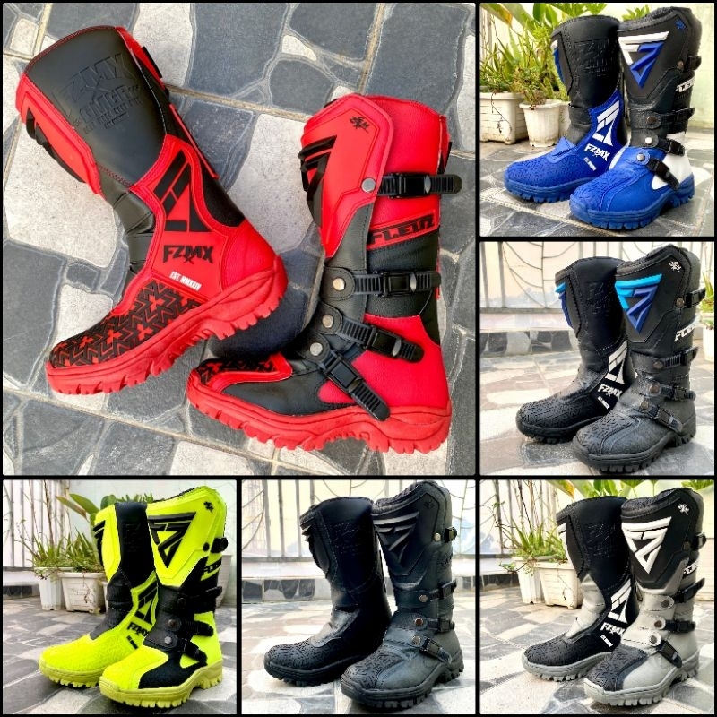Jual Sepatu cross trail lokal premium boots safety fleuz logo 3D FLZ-01 ...