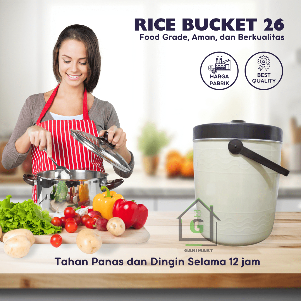 Jual Rice Bucket Plastik 26 Cream Coklat Termos Nasi Premium Tahan ...
