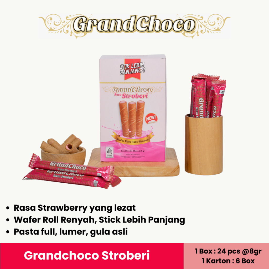 Jual Grandchoco Strawberry (Wafer Roll Rasa Strawberry) | Shopee Indonesia