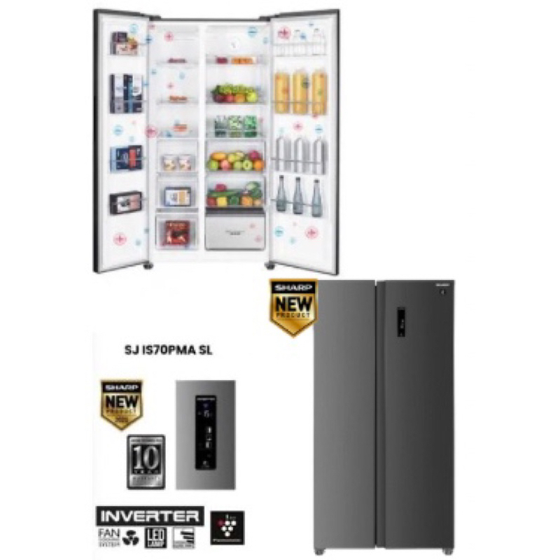 Jual KULKAS SHARP SIDE BY SIDE INVERTER SJ-IS70PMA-DS | Shopee Indonesia