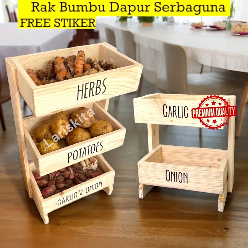 Jual Terlaris Rak Bawang Susun Wadah Bumbu Wadah Bawang Rak Dapur Kayu