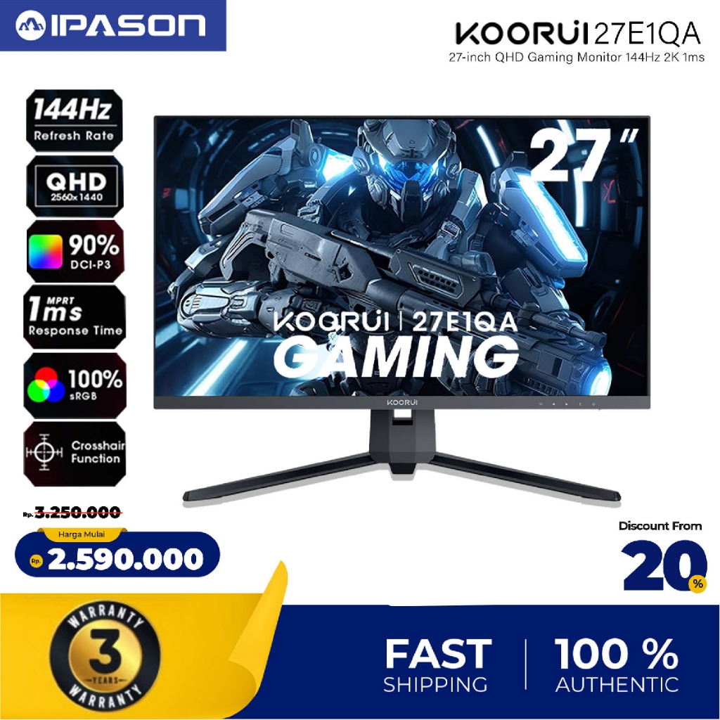 Jual KOORUI 27 Inch QHD Gaming Monitor 165Hz 2K 1ms 2560x1440 27E1QA ...