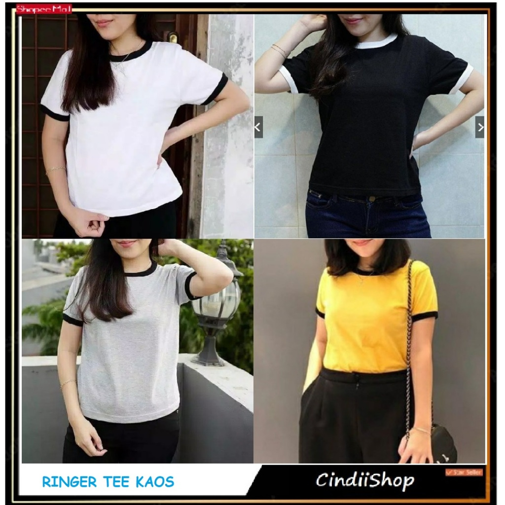 Jual RINGER TEE KAOS POLOS BASIC WANITA OBLONG MOTIF TEE | Shopee Indonesia