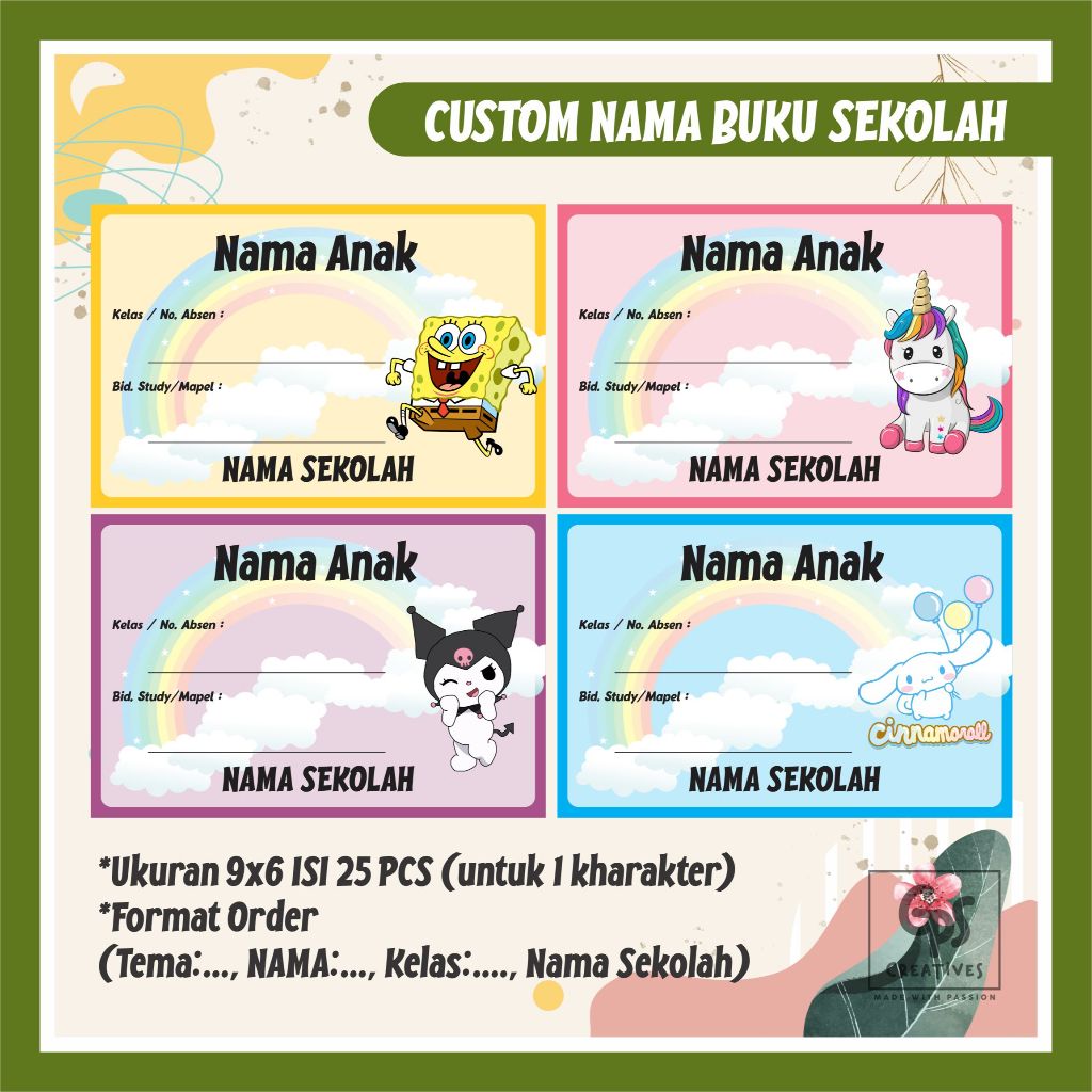 Jual Sticker Label Nama Buku Pelajaran Stiker Book Name Kelas Mapel ...